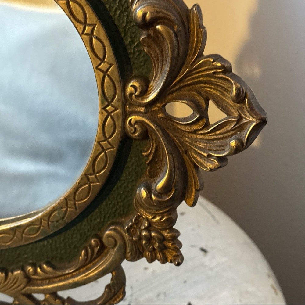 Antique MIRROR Baroque French vanity free standing solid Brass with green detail - Picture 13 of 16